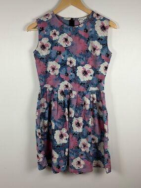 Pink Martini Women Floral Fit and Flare Sleeveless Dress Blue Pink Size XS